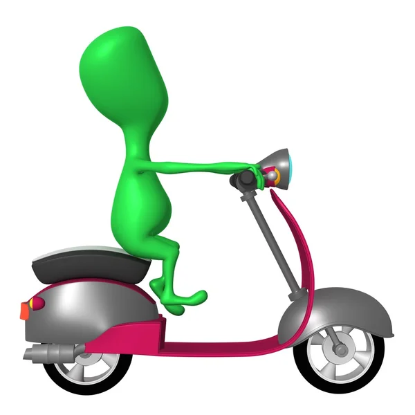Vista derecha paseo cachorro verde en scooter — Foto de Stock