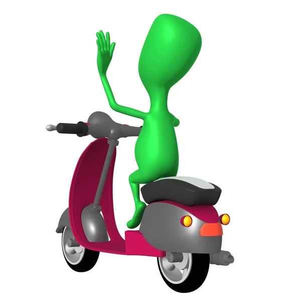 Vue vert chiot salutation de scooter rose — Photo