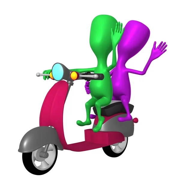 Her iki yavru pembe scooter tebrik göster — Stok fotoğraf