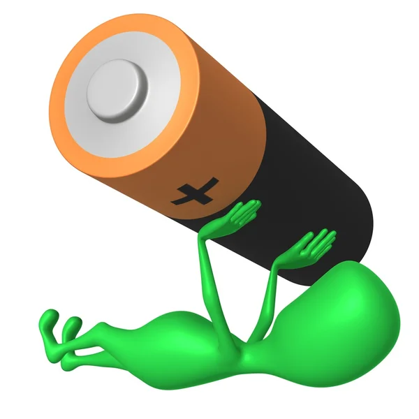Вид зеленый щенок увеличить батарею руками — стоковое фото