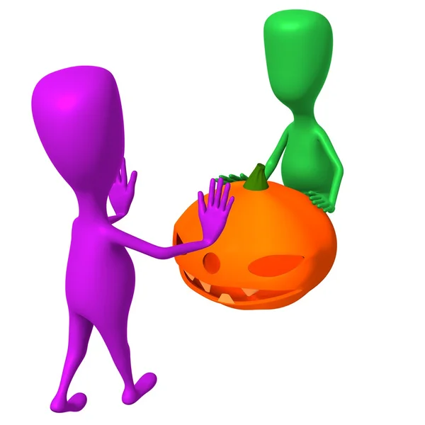 Welpen verbieten grüne Vorwärtsbewegung orangefarbene Puppe — Stockfoto