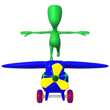 View green puppy imitate flight on airplane