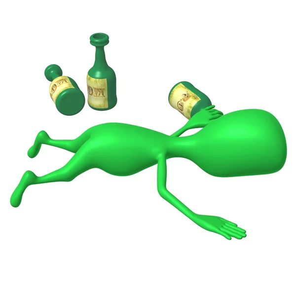 Zobacz zielonego ludzika nieświadomie pijany lay nadal — Zdjęcie stockowe