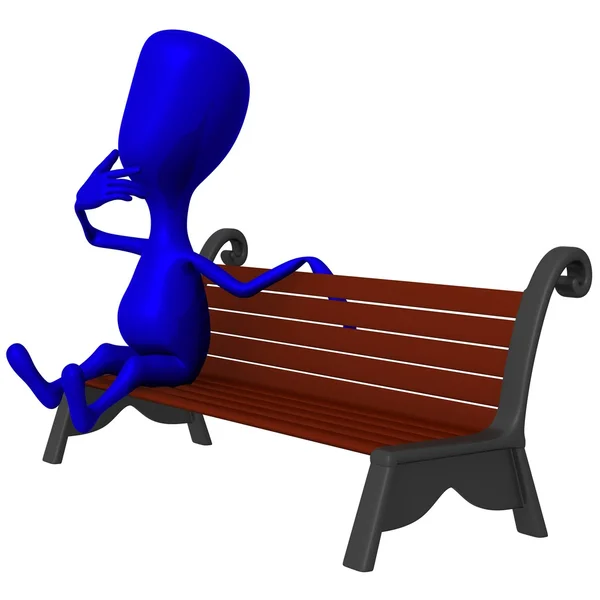 View puppet make thoughts on park bench — Stock Photo, Image