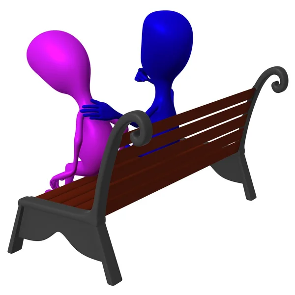 Visa blå marionett tröst en annan på bänken — Stockfoto