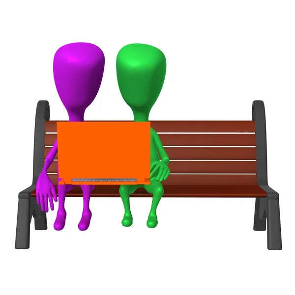 View puppet discussing on left bench side — Stock Photo, Image