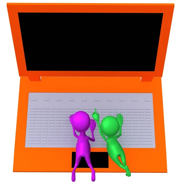 Reduziert Marionetten suchen Informationen per Laptop — Stockfoto