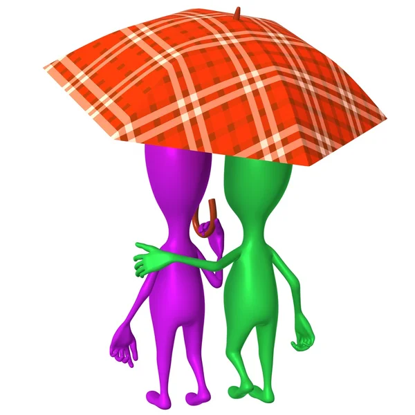 View puppets walking in park under umbrella — Stock Photo, Image