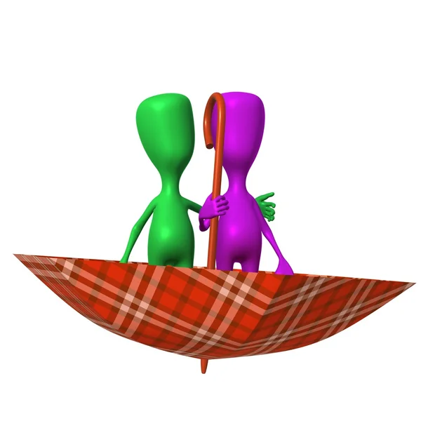 View puppets standing in inverted squared umbrella — Stock Photo, Image