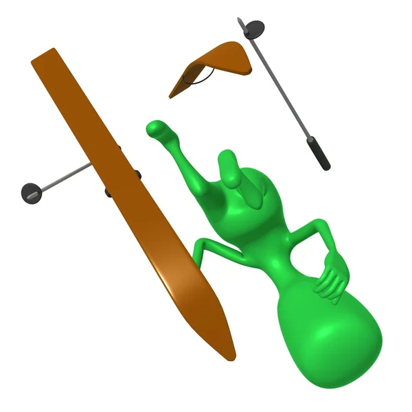 Groene marionet craching bekijken op ski zweefvliegen — Stockfoto