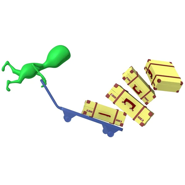 Ver carro de choque títere verde con maletas — Foto de Stock