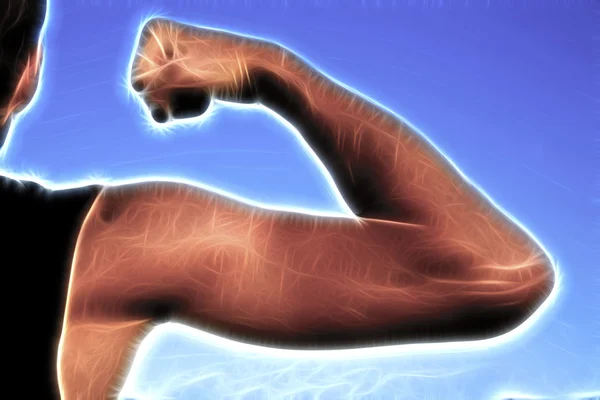 Sportovec Ukázat své svaly když kmen ruka — Stock fotografie
