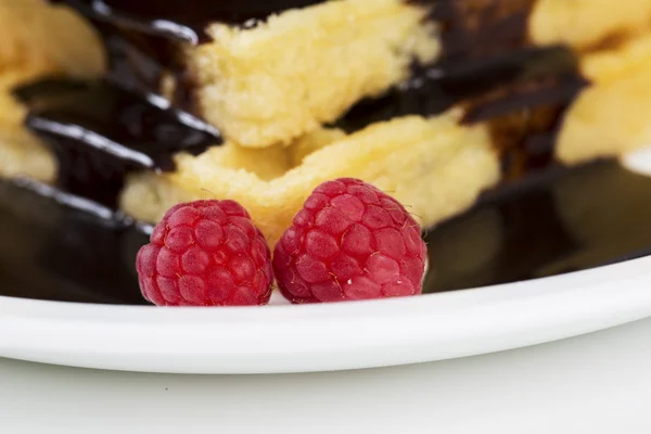 Berries with wafers poured over by chocolate — Stock Photo, Image