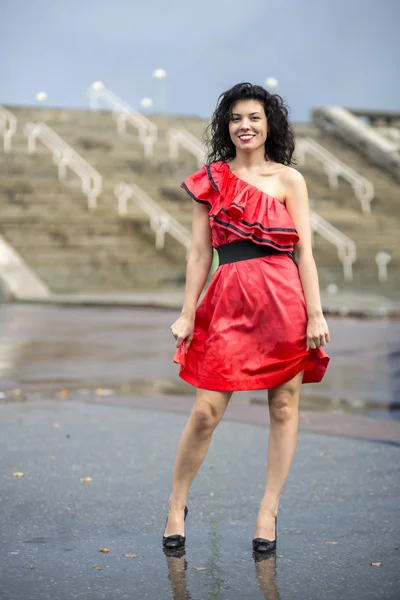 Woman in nice soaking wet dress — Stock Photo, Image