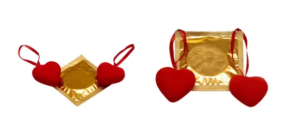 Hearts and condoms — Stock Photo, Image