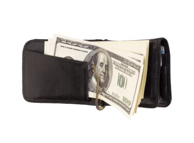 Deri çanta ile dolar yığını