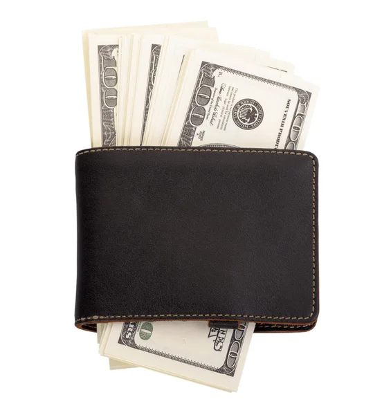 The stack of dollars with leather purse — Stock Photo, Image
