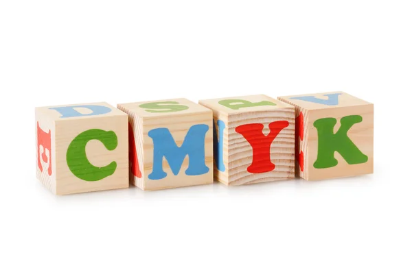CMYK palavra de cubos de madeira — Fotografia de Stock