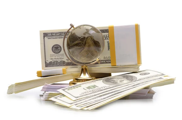 The stack of dollars with crystal globe — Stock Photo, Image