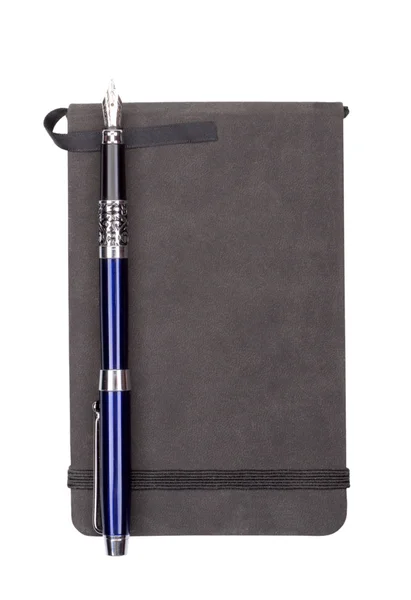 The diary with a blue fountain pen — Stock Photo, Image