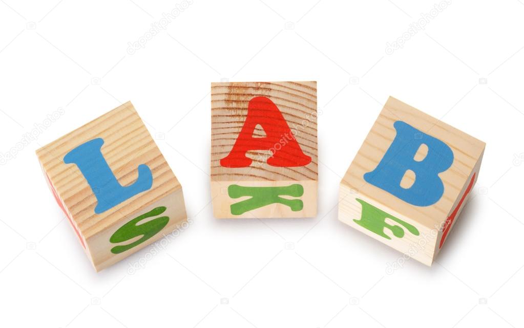 LAB word from wooden cubes