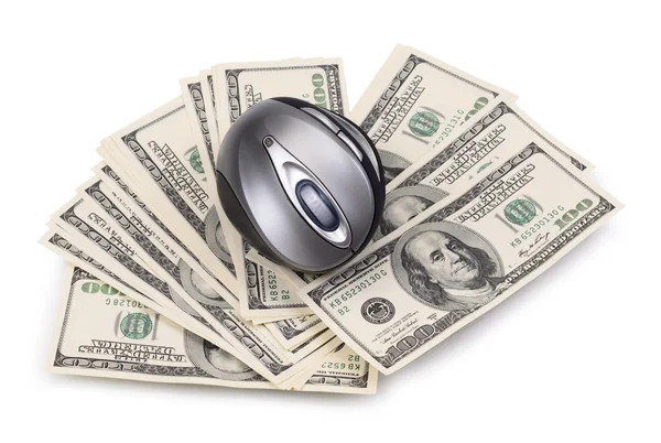 Pack of dollars and computer mouse — Stock Photo, Image