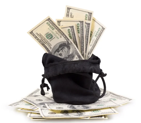 Hundred-dollar bills in a bag — Stock Photo, Image