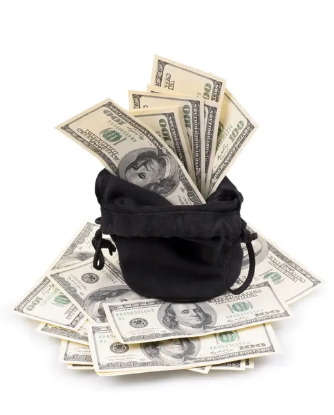 Hundred-dollar bills in a bag — Stock Photo, Image