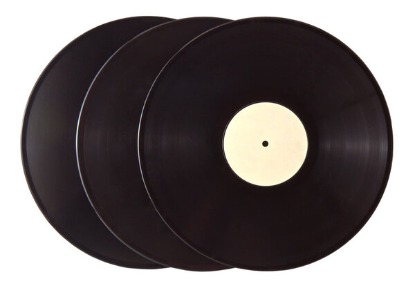 Black vinyl records isolated on white background
