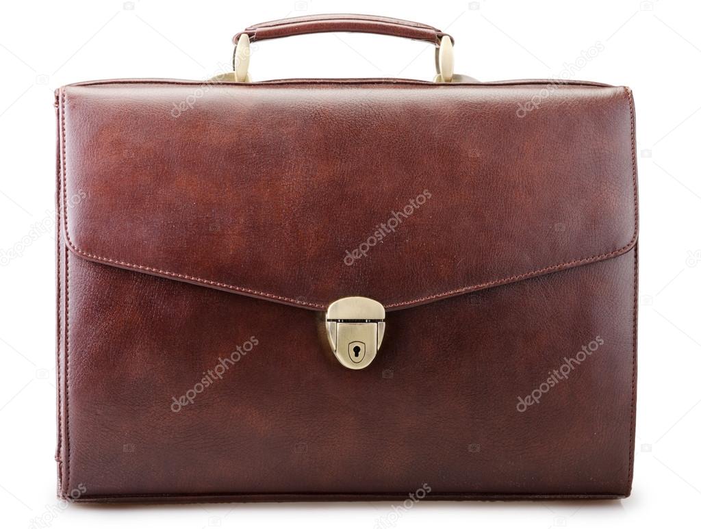 Brown leather briefcase isolated