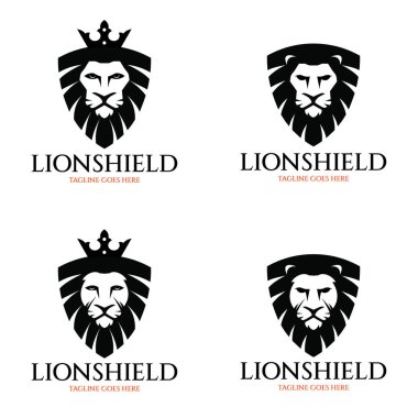 Lion Shield logo tasarım şablonu. Vektör illüstrasyonu