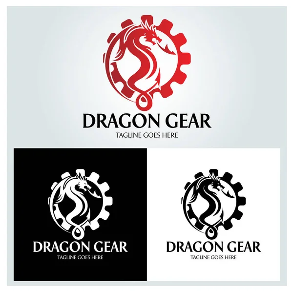 Dragon Gear Logo Design Template Vector Illustration — Stock Vector