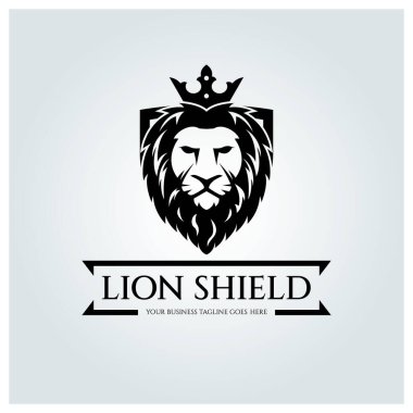 Lion Shield logo tasarım şablonu. Vektör illüstrasyonu