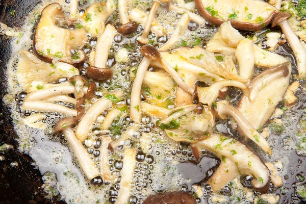 蘑菇烹饪煎炸的食物 — 图库照片