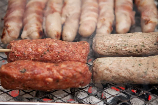 Bbq barbecue kebab sausage disposable — Stock Photo, Image