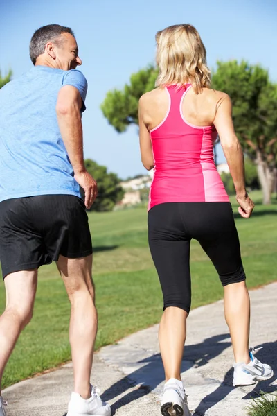 Couple aîné faisant de l'exercice dans le parc — Photo