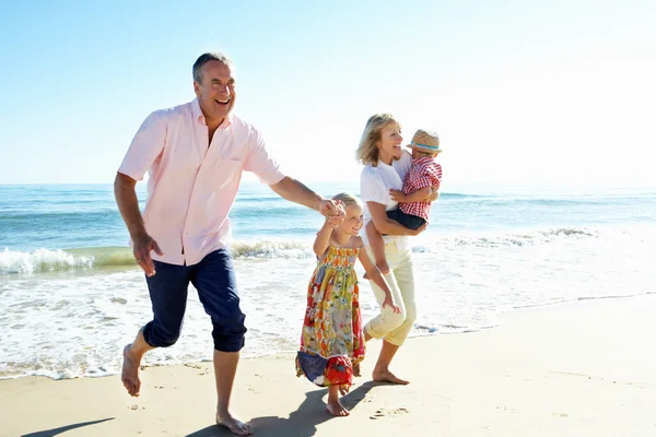 Abuelos y nietos disfrutando de vacaciones en la playa Imagen De Stock