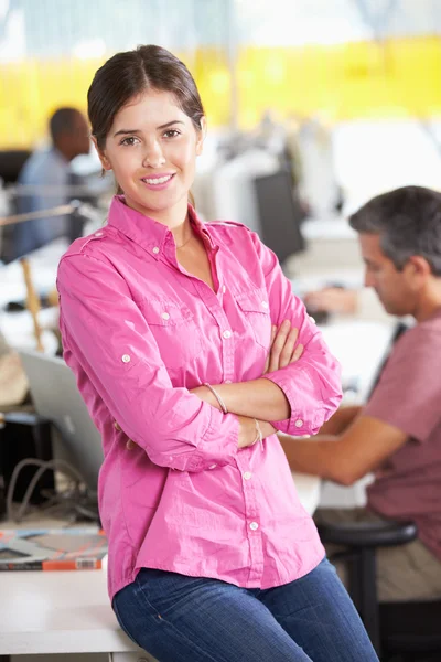 Portrait Of Woman Standing In Busy Creative Office — Stock Photo, Image