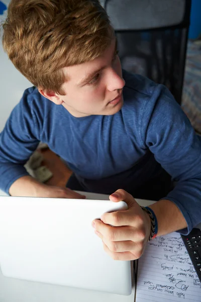 Jongen gedraagt met behulp van laptop — Stockfoto