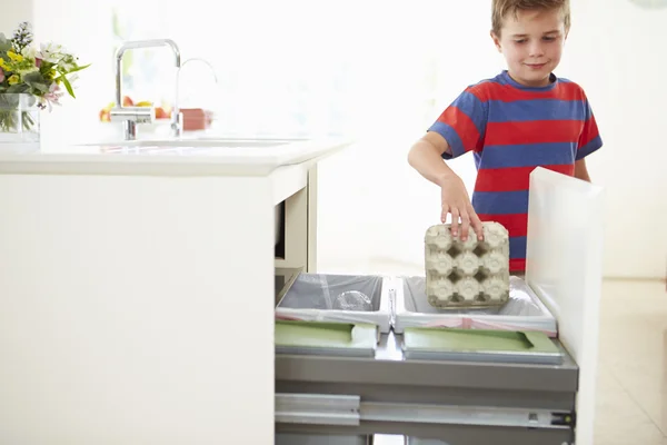 Boy Recycling Kitchen — Stock Photo, Image