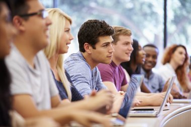 Class Of University Students Using Laptops In Lecture clipart