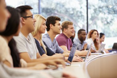 Class Of University Students Using Laptops In Lecture clipart