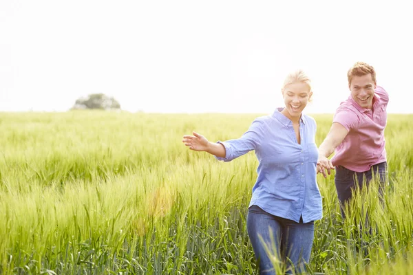 Romantisch paar wandelen In veld — Stockfoto