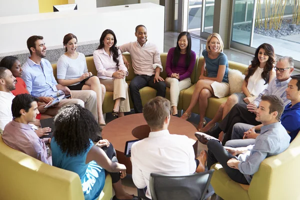 Multi-Cultural Office Staff Sitting Having Meeting Together — Stock Photo, Image