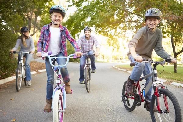 Familjen på cykel rida på landsbygden Stockbild