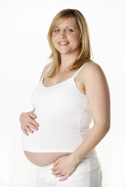 Gravid kvinna Iklädd vit — Stockfoto