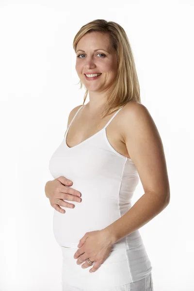 Gravid kvinna Iklädd vit — Stockfoto