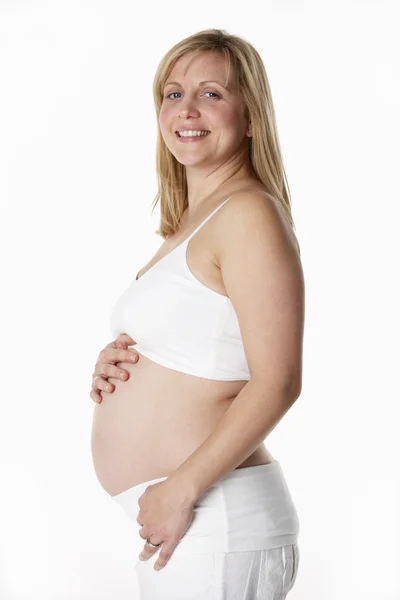 Έγκυος γυναίκα φοράει λευκό — Φωτογραφία Αρχείου