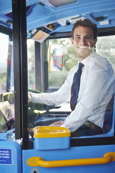 Portrait Of Bus Driver Behind Wheel — Stock Photo, Image