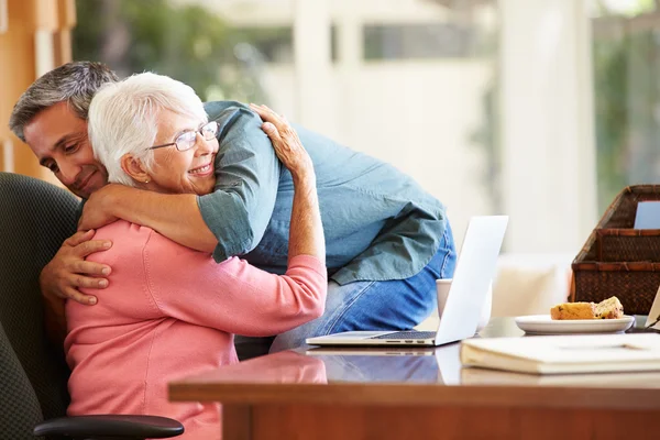 Senior Mother Being Comforted By Son — Stock Photo, Image